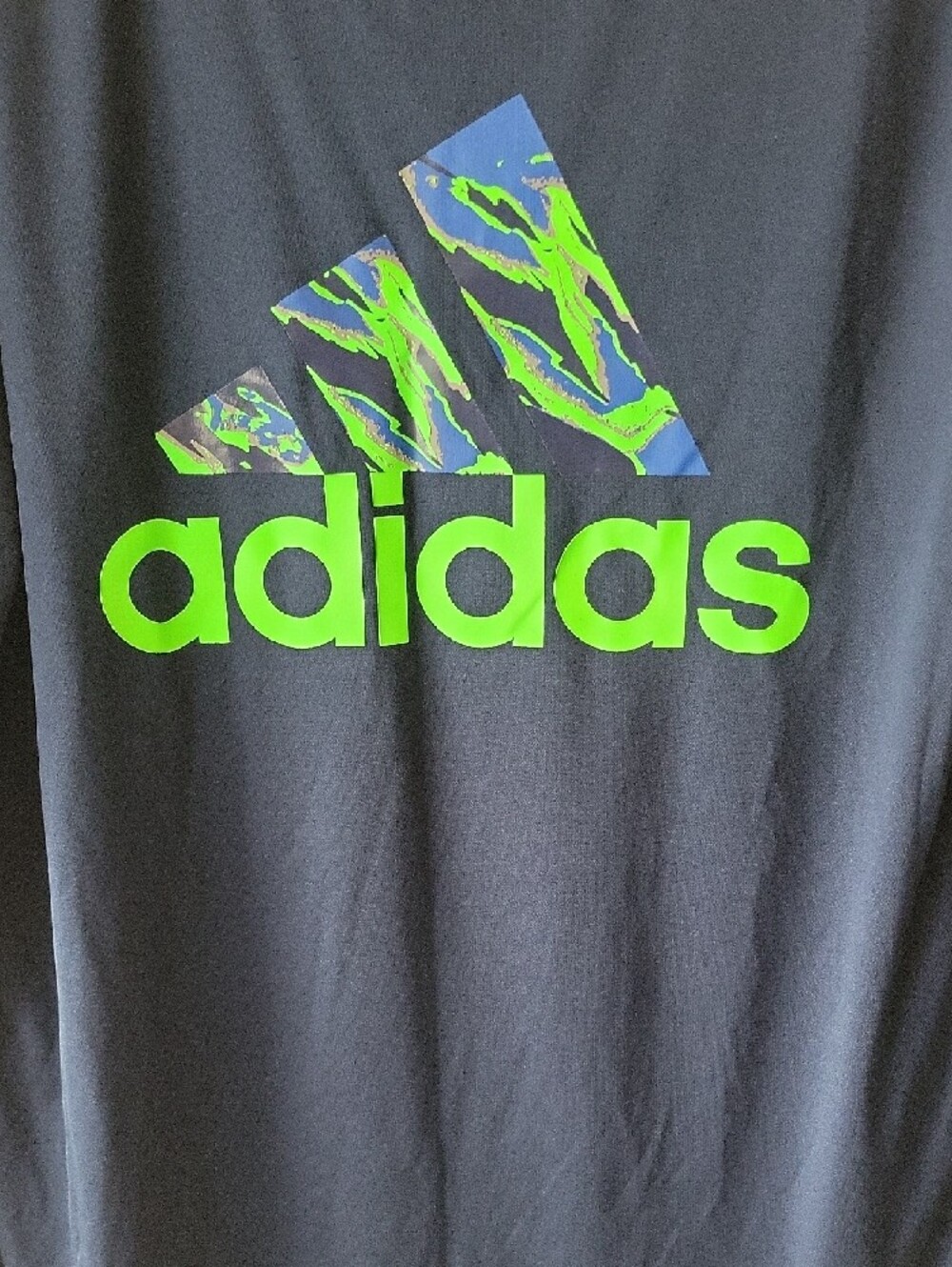 adidas Navy Long Sleeve Tee with Neon Green Logo - Picture 3 of 5